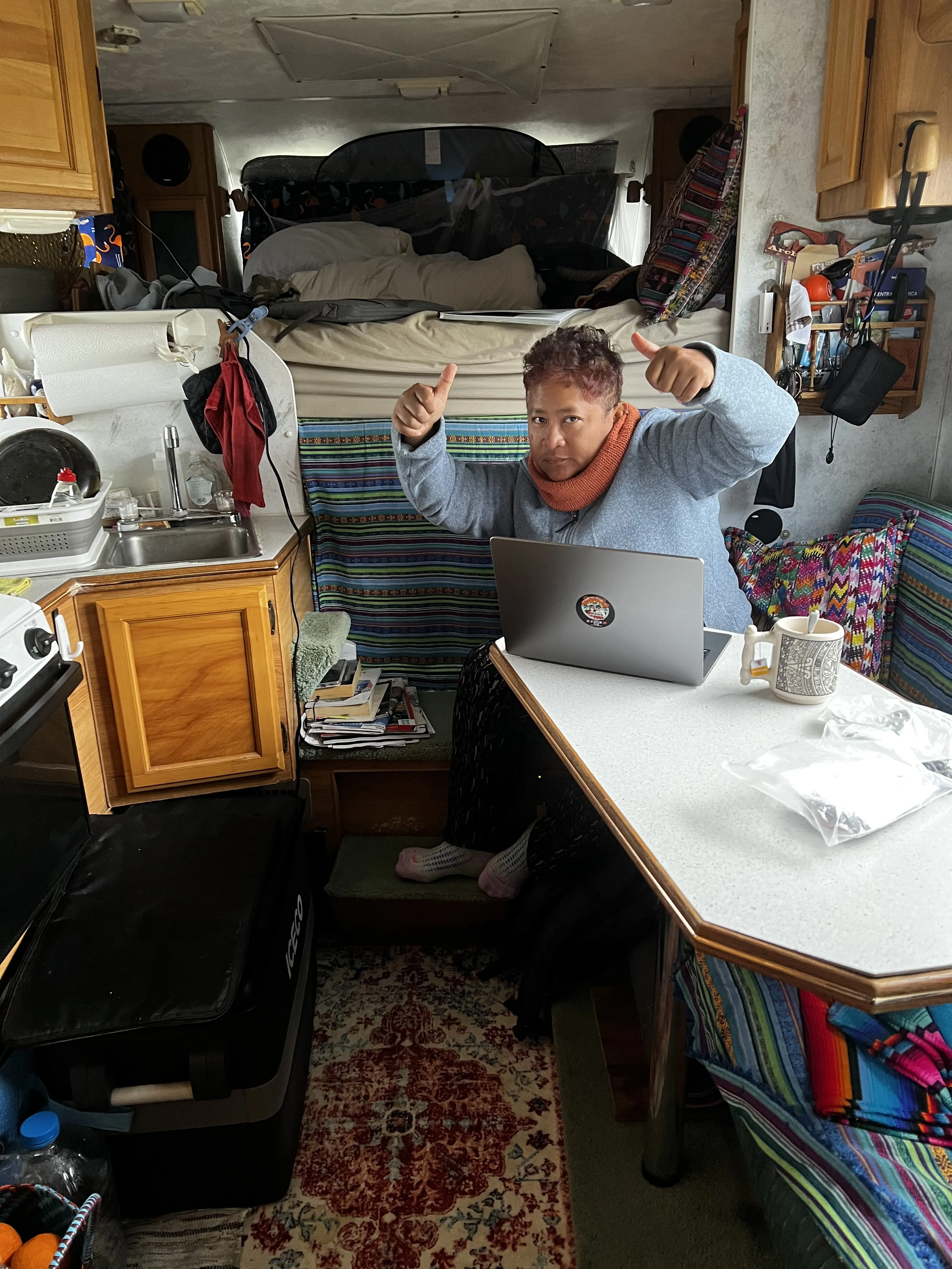 Woman inside a motorhome