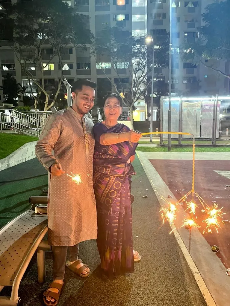 Playing with sparklers during Deepavali