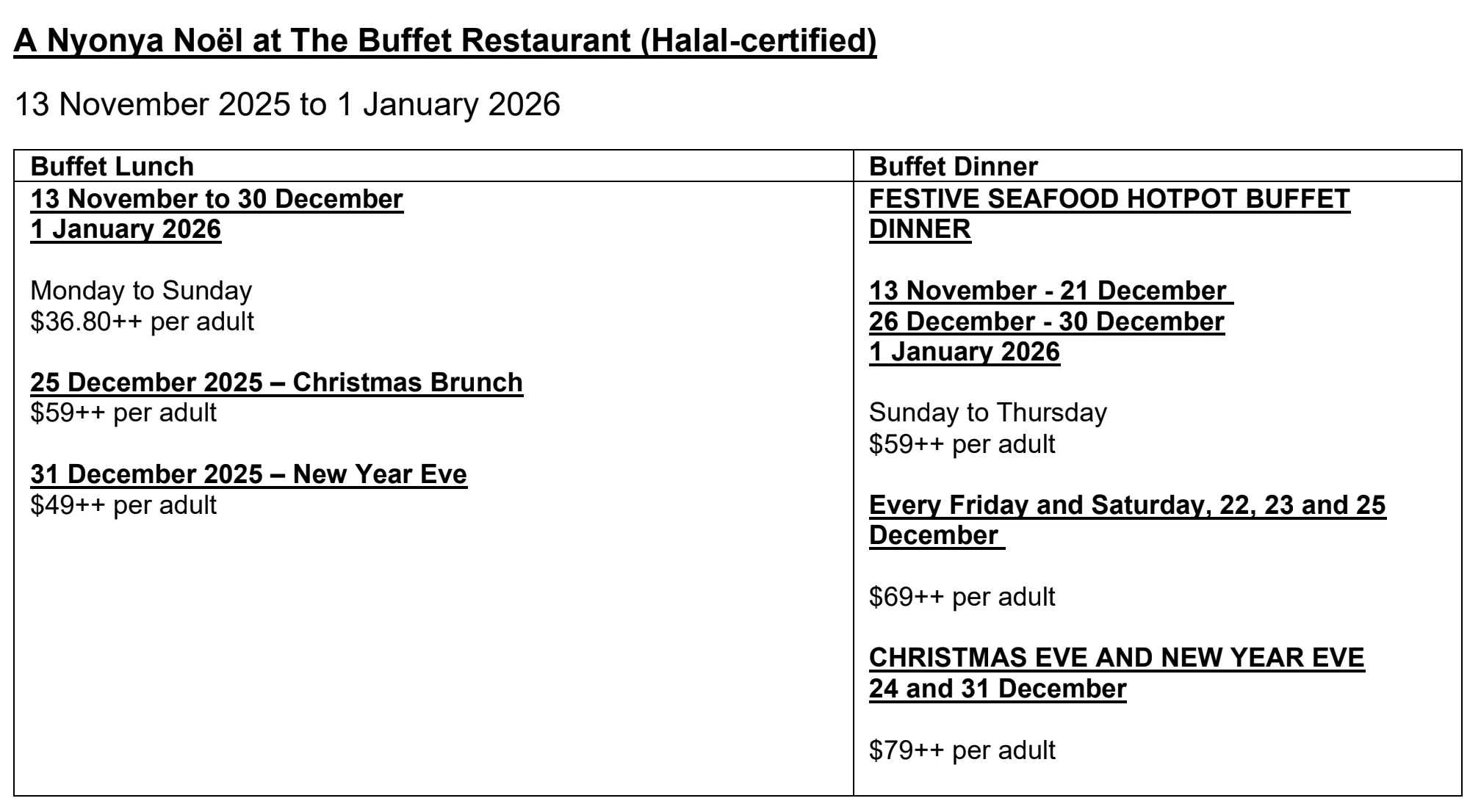 M Hotel Singapore christmas buffet 2025